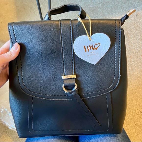 NWT black vegan leather mini backpack zipper - Picture 4 of 9